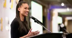 Gotham FC defender Kristen Edmonds delivers the keynote address at the NJYS Awards Dinner Presented by RWJBarnabas Health.