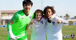 Connecticut ODP player Mason Yang takes a photo with two US Youth Soccer ODP teammates in las Vegas.
