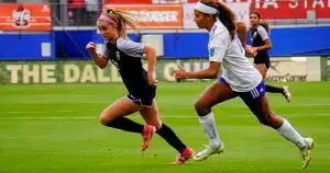Hallie McBride works upfield in a USYS ODP game at Dallas Cup.