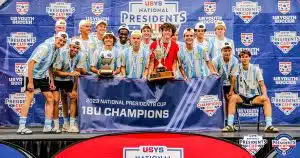 The Tennessee Premier Lanus 18U Boys celebrate a National Presidents Cup Championship.